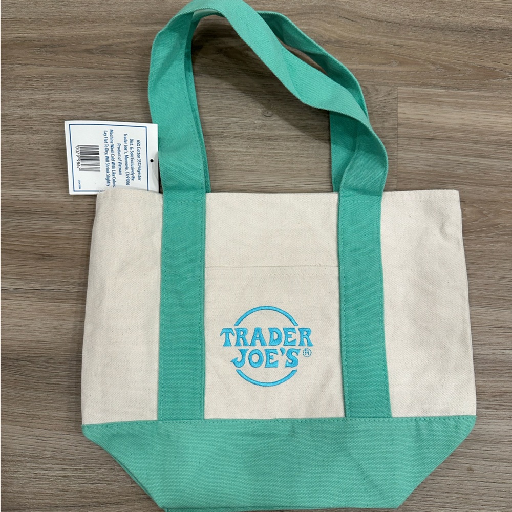 Trader Joe’s Mini Tote Bag in Teal and Natural NWT